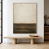 cheap Abstract Paintings-Minimalist Calming Landscape Painting On Canvas Large Contemporary Monochromatic Artwork Vertical Wall Decor Brown Beige Canvas Art