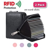 olcso kártyatartók és tokok-2 db-os RFID blokkolós női bankkártyatartó &amp;férfi, valódi bőr cipzáras pénztárca 20 kártyahellyel, harmonika stílusú nagy kapacitású utazókártya-szervező, személyazonosság-lopás elleni védelemmel