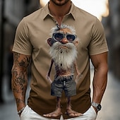 billiga Vintage skjorta-Herr Seriefigurer Rolig Gammal man Skjorta Sommarskjorta Knapp upp skjorta Kortärmad Vintage retro Dagligen Utomhus Semester Sommar Vår Nedvikt 3D-utskrift krage skjortor Blå Kaki Grå