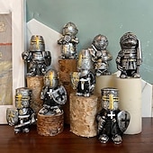 abordables Accessoires et plus-Lot de 8 nains de jardin chevaliers décoratifs, sculptures médiévales amusantes, statues de gardes militaires, décoration extérieure pour jardin ou pelouse, en résine, cadeau pour la fête des pères