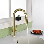 Недорогие Смесители для кухни-Кухонный смеситель с выдвижным распылителем, однорычажный смеситель с высоким изливом для мойки, прочная латунная конструкция, двухфункциональная распылительная головка, простая установка.