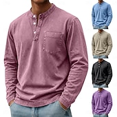 abordables T-shirt Henley décontracté-Homme Chemise Henley Chemise 100% coton délavée à l'acide T-shirt manche longue Vintage Rétro Vintage Occasionnel Le style rétro Lavé Henley Occasionnel Printemps Automne Toutes saisons Marron fonc