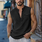 cheap Tank Tops-Men's T Shirt Sleeveless Standing Collar Summer Plain Textured Fashion Classic Casual Plain Casual Daily Home White Top Tee for Men