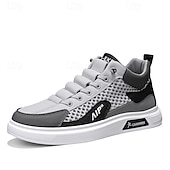 cheap Casual Sneakers-Men's Casual Lace-Up Sneakers White Beige Faux Leather Athletic Shoes for Walking, Travel and Everyday Style