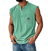 economico Canotte da palestra-Per uomo Camicia 100% cotone lavaggio acido Maglietta senza maniche Senza Maniche Henley Estate Noce di cocco Casual Tinto in capo Sbiadito Lavaggio vintage Casuale Quotidiano Abbigliamento casual
