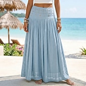 economico Gonne casual-Per donna Gonna da vacanza Bohemien Vintage Moda Etnico Maxi Vita Alta Gonne Semplice Arricciato Patchwork Foratura a caldo Micro-elastico Spiaggia Vacanza Blu Verde mela Marrone rossastro Giallo