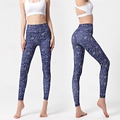 voordelige Yoga leggings en panty's-Dames Pilatesbroek Yogabroek Billenlift met ruche Hoge taille Sportschooltraining Hardlopen Fitness Legging Kleding Onderlichaam Flora Amethist Wit Blauw Sport Sportkleding Hoge Elasticiteit