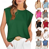 baratos Tanque Simples-Mulheres Camiseta Côr Sólida Clássico Casual Sem Manga Gola Redonda Tops regulares Diário Para Noite Final de semana Preto Branco Vinho Verde Escuro Damasco Verão Primavera