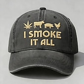 お買い得  贈り物-「I smoke it all」刺繍入りキャップ、お父さんへの面白いヴィンテージベースボールハットギフト、葉、牛、豚、鶏の刺繍入り、調節可能なダッドハットライフスタイルステートメントキャップ（男性用・女性用）