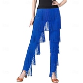 ieftine Pantaloni-Pantaloni latino pentru femei, albastru regal, cu franjuri în mai multe straturi - îmbrăcăminte de dans cu ciucuri denși pentru salsa, dans de salon &amp;competiție