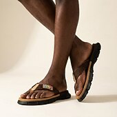 abordables Pantoufles &amp; tongs-Sandales marron pour homme, entre-doigts, tongs d'été décontractées, légères et confortables, idéales pour la plage, les vacances, les voyages, les loisirs de plein air et le quotidien par temps chaud.