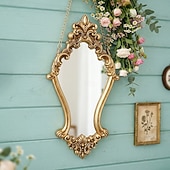 cheap Sculptures-Vintage Gold Decorative Wall Mirror, 3D Classical Floral Resin Hand-Painted Hanging Mirror, Home Wall Art for Bathroom, Vanity, Bedroom Décor, Holiday Gift, Photography Prop