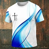  Ανδρικό μπλουζάκι με γραφικά "υπάρχει δύναμη στο όνομα του Ιησού" με εκτύπωση σε όλη την επιφάνεια, λευκό μπλε ντεγκραντέ, στρογγυλή λαιμόκοψη, κοντομάνικο, χριστιανική πίστη, δώρο, επώνυμα ρούχα,