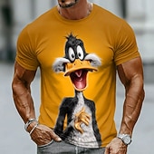  Divertente anatra dei cartoni animati con cilindro e gilet, maglietta grafica da uomo in stile vintage con animazione 3D, girocollo, maniche corte, nera, casual, streetwear, regalo per gli amanti