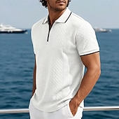 abordables Polo Clásico para Hombre-Hombre polo con cremallera Con Texturas Casual Festivos Diseño Cremallera de un cuarto Manga Corta Moda Básico Plano Jacquard Cremallera de un cuarto Primavera verano Verano Primavera Ajuste regular