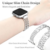 abordables Bracelets Apple Watch-Bracelet Bijou Compatible avec Bracelet Apple Watch 38mm 40mm 41mm 42mm 44mm 45mm 46mm 49mm Paillettes Chaîne double Luxe Alliage Bracelet de remplacement pour iwatch Ultra 3 2 Series 11 10 9 8 7 SE