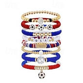 baratos Partida de Futebol Mundial 2026-Conjunto de pulseiras para fãs de futebol, inspiradas na Copa do Mundo, com contas e pingentes de futebol. Adoro futebol! Joias ajustáveis para crianças apaixonadas por futebol. &amp;adultos