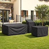 cheap Patio Furniture Covers-Patio Furniture Covers Black Outdoor Rectangular Square 210D Oxford Cloth Garden Table Chair Set Protective Cover with Drawstring Waterproof Dustproof UV Resistant Cover (180x150x80cm)