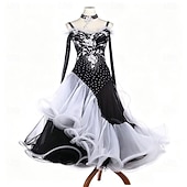 economico Abbigliamento da Competizione-Balli da Sala Vestito Strass Pieghe Giunzione Per donna Feste Allenamento Performance Manica Lunga Alto Spandex Poliestere