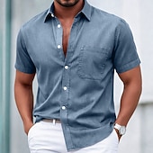 Недорогие Camisas casuais inteligentes masculinas-SoftFade™ Men's Shirt Casual Shirt Faded Shirt Garment Dyed Black White Pink Burgundy Navy Blue Short Sleeve Plain Shirt Collar Casual Daily Front Pocket Clothing Apparel Cotton