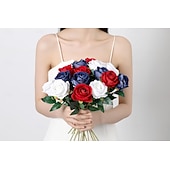 abordables Fleurs artificielles-Bouquet de 15 fleurs artificielles en soie, style patriotique, avec de longues tiges, idéal pour la décoration de la maison ou comme centre de table pour la fête nationale américaine (4 juillet).