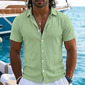  Муж. Рубашка Льняная рубашка Летняя рубашка Пляжная рубашка Гавайская рубашка Сплошной цвет Повседневные Пляж Черный Белый Светло-зеленый Розовый С короткими рукавами Воротничок Весна лето Лето Одежда