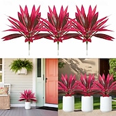 cheap Artificial Flower-6 Pcs Artificial Tropical Plant 17 Leaves Faux Bamboo Dracaena for Indoor &amp; Outdoor Decor, DIY Floral Arrangements, Plant Walls, Garden, Patio &amp; Greenery Accents