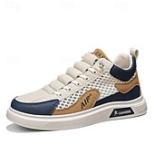 cheap Casual Sneakers-Men's Casual Lace-Up Sneakers White Beige Faux Leather Athletic Shoes for Walking, Travel and Everyday Style
