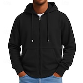 cheap Basic Hoodies-SoftFade™ Men's Hoodie Full Zip Hoodie Blue Black Gray Hooded Plain Zip Up Casual Daily Sports &amp; Outdoor Vintage Cool Sportswear Spring &amp;  Fall Clothing Apparel Hoodies Sweatshirts  Long Sleeve