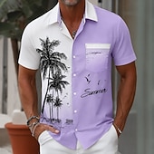voordelige Tropische planten-Voor heren Kokosnootboom Overgangskleur Tropische planten Hawaiiaans overhemd Tropische shirts Aloha-shirt Korte mouw Hawaii Strandvakantie Zomer Lente Strijkijzer 3D-afdrukken Voorste zak Overhemden