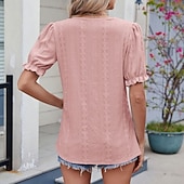 economico T-shirt semplice-Per donna Blusa con texture Top traforato Maglietta traforata Maglietta Traforato Tinta unica Moda Classico Casual Manica Corta Scollo a V Top Regolari Casuale Quotidiano Spiaggia Nero Bianco Rosa
