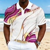 economico Polo hawaiana da uomo-Per uomo Geometrico Polo Hawaiane Manica Corta Magliette polo Camicie con Colletto Casual Athleisure Abbigliamento da vacanza Stampa 3D Bottoni Tessuto retato traspirante Primavera &amp; Estate Blu Rosso