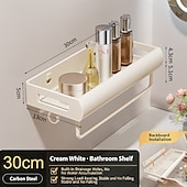 baratos Conjunto de acessórios de casa de banho-Prateleira de parede para banheiro, estilo creme, 30/40/50 cm – organizador para pia e vaso sanitário, sem necessidade de furar, economiza espaço, durável, fácil de instalar, perfeito para organizar o