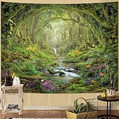 cheap Wall Tapestries-Nature Forest Wall Tapestry Sunrays Sunlight Through Trees Landscape Wall Hanging Misty Woodland Mossy Pine Forest Scenery Large Fabric Poster for Bedroom Living Room Zen Decor