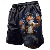 billige Retro Vintage &amp; Etikk-Herre Tegneseriefigurer Øl Gammel mann Badeshorts Surfeshorts Medium Midje Retro / vintage Morsom utendørs Feriereise Hverdag Sidelommer Mesh fôr Elastisk snøring i midjen Designer Klær