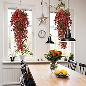 preiswerte Künstliche Pflanzen &amp; Grünpflanzen-4 künstliche grüne Kunststoffblumen, künstliche Hängepflanzenranken, UV-beständig, geeignet für die Dekoration von Haus- und Gartenwänden, Büros, Hochzeiten, Partys und Hängekörben.