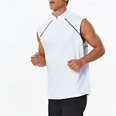 cheap Running Tee &amp; Tank Tops-Men's Solid Colored Workout Tank Top Running Tank Top Gym Tank Top Summer Spring Quarter Zipper Sleeveless Quick Dry Compression Moisture Wicking Breathable Gym Workout Running Walking Jogging Black