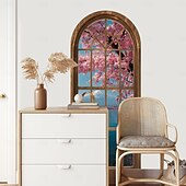 cheap Wall Stickers-2d Flat Window Landscape Pattern Arched Wall Sticker, Pvc Self-Adhesive Removable, Suitable For Living Room, Bedroom And Other Home Decoration