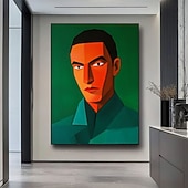 cheap People Paintings-Modern Abstract Portrait Painting Green Orange Figure Wall Art Cubist Face Canvas Contemporary Large Man Artwork Decor