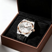 baratos Relógios Quartz-Relógio masculino de quartzo para negócios - relógio de pulso social com pulseira de couro e bisel em ouro rosa, relógio analógico luminoso com dia e data, relógio minimalista à prova d'água para