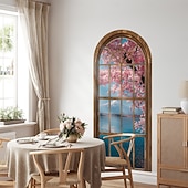 cheap Wall Stickers-2d Flat Window Landscape Pattern Arched Wall Sticker, Pvc Self-Adhesive Removable, Suitable For Living Room, Bedroom And Other Home Decoration