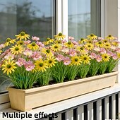 cheap Artificial Flower-20Pcs Artificial Outdoor Flowers and Bulbous Grass, Plastic Replica Gerbera Daisy and Bulbous Grass Ground Plants, Suitable for Garden, Patio, Hotel Decoration, Easy to Care for All Seasons