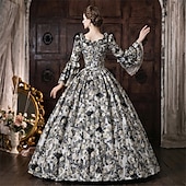 cheap Dresses-Rococo Baroque Ball Gown Floor Length Dress Ball Gown Short Sleeves Princess Bridal Lace Floral Ball Gown Square Neck Fancy Dress Women's Royal Halloween Carnival Masquerade Prom Tea Party Party