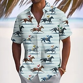 economico Camicia vintage-Derby del Kentucky Per uomo A righe Colore sfumato Corsa di cavalli Camicia Camicia Estiva Camicia con Bottoni Manica Corta Vintage Retrò Ferie Estate Primavera Collo ripiegato Stampa 3D camicie con