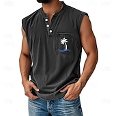 voordelige Sportschool tanktops-SoftFade™ Heren Vest Top Denim Shirt Mouwloos Henley Lente Effen Basis Garment Dyed Vervaagd Vintage Gewassen Casual Vakantie Uistreek Zwart Khaki Lichtblauw Top Tee voor Mannen