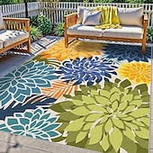 economico Tappeti-Tappeto da esterno 5x8 piedi, impermeabile, multicolore, per interni, lavabile, per patio esterno, con motivo floreale tropicale, antiscivolo, ideale per soggiorno, piscina, giardino, terrazzo e
