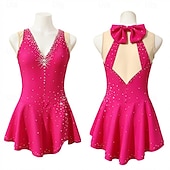 preiswerte Eiskunstlaufkleider-Eiskunstlaufkleid Damen Eislaufen Kleid Rot Patchwork Asymmetrischer Saum Dehnbar Training Wettbewerb Eiskunstlaufkleidung Klassisch Kristall / Strass Ärmellos Eislaufen Eiskundstlauf