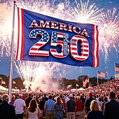 olcso 250. évforduló-Az USA 250. évfordulós zászlaja fehérfejű sassal, tűzijátékkal és a "Mi, a nép" felirattal – ideális hazafias kültéri dekoráció ünnepségekre