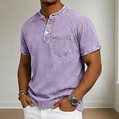 Ανδρικά Μπλουζάκι Πουκάμισο Henley Πουκάμισο 100% Cotton Acid Wash Μπλουζάκι μπλουζάκι Κοντομάνικο Χένλι Φθινόπωρο & Χειμώνας Καλοκαίρι Άνοιξη Σκέτο Βίντατζ Κομψό στυλ street Καθημερινό