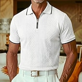 economico Polo Classico da Uomo-Per uomo Polo con zip Testurizzato Casuale Ferie Bavero Zip a un quarto Manica Corta Moda Essenziale Semplice Jacquard Zip a un quarto Primavera &amp; Estate Estate Primavera Vestibilità regolare Blu